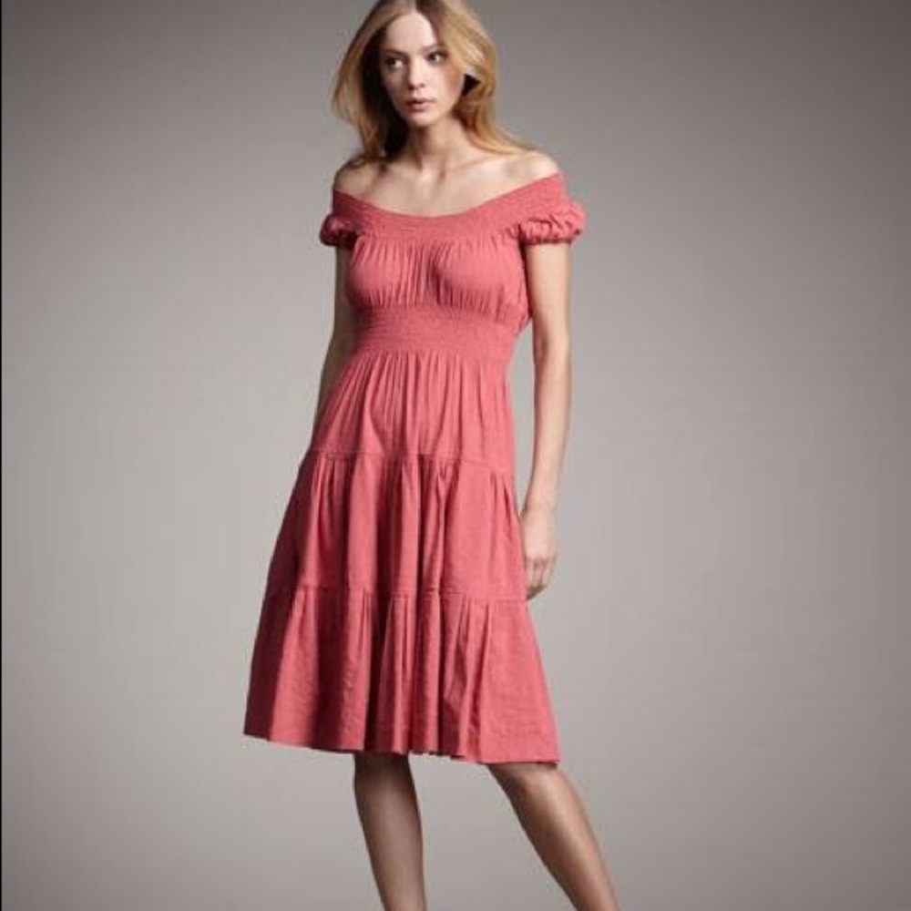 Theory Crunch-ruffle coral dress